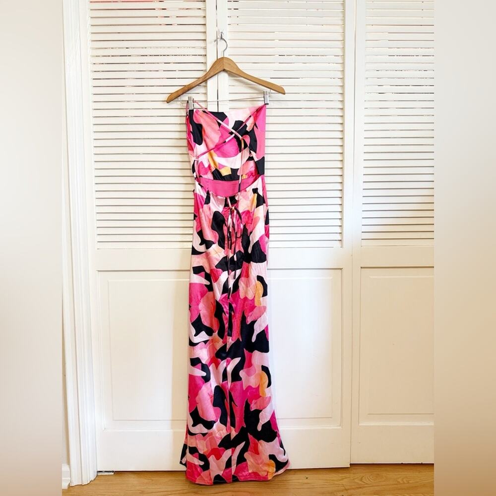 NWT NEW Club L London A-List Pink Printed Cowl Neck Satin Maxi Dress - Picture 5 of 10